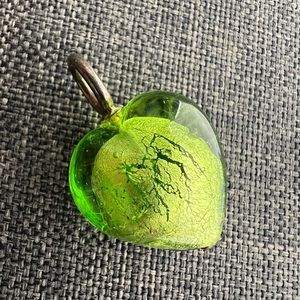 Vintage Y2K Murano Heart Glass & Sterling Silver Lime Green Necklace Pendant